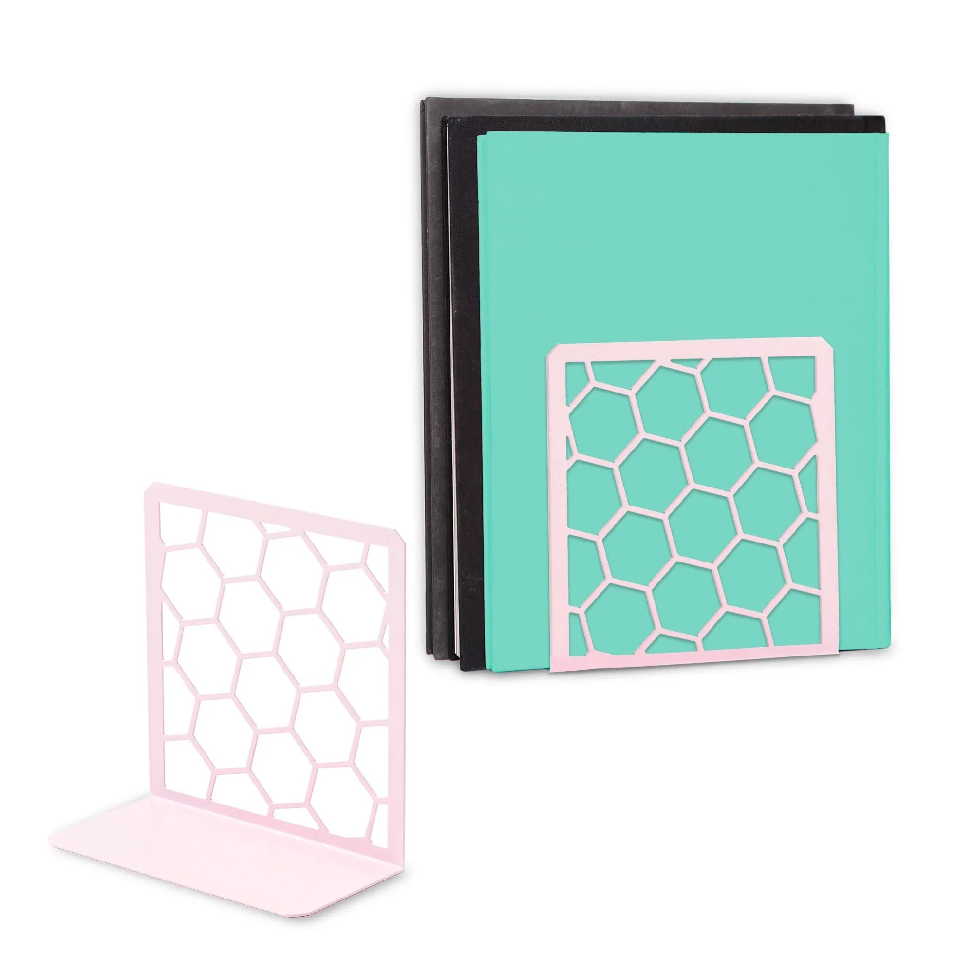 Honeycomb Metal Bookend – Modern Geometric Book Holder Geomod
