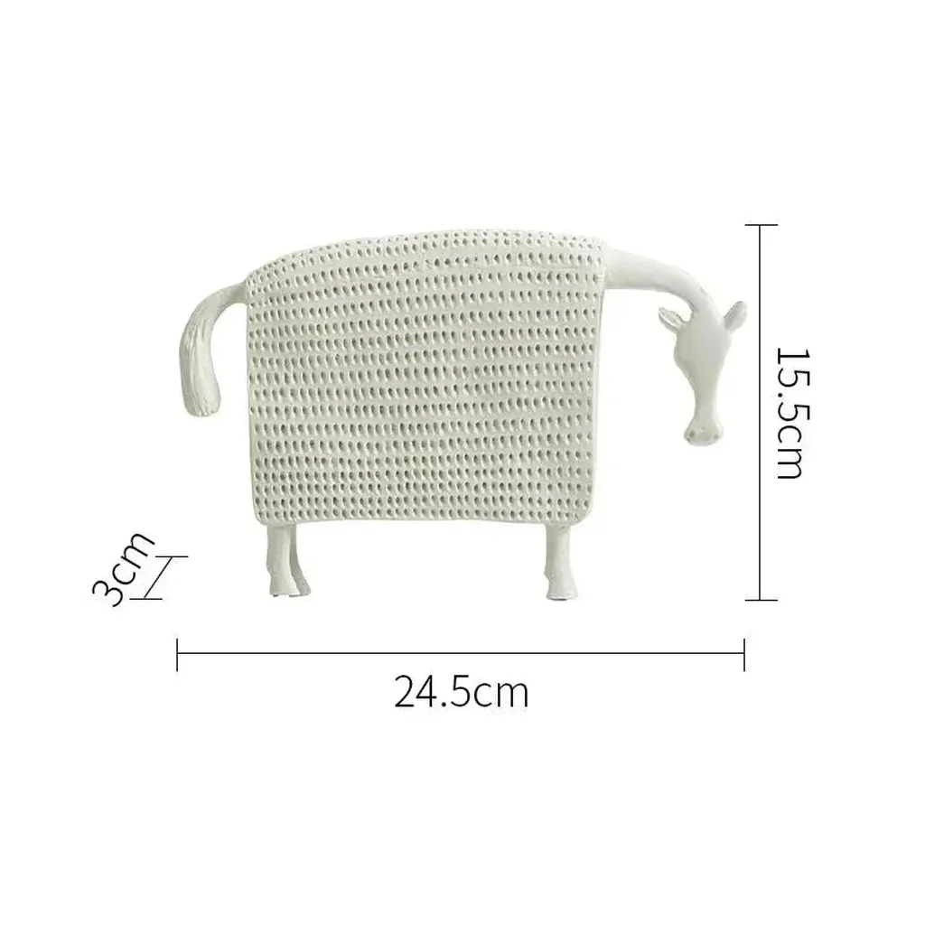 White ceramic sheep figurine with textured woven pattern as an elegant ceramic horse figurine decorative piece