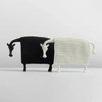 Black and white resin horse figurine elegant ceramic with textured woven body patterns for decorative display