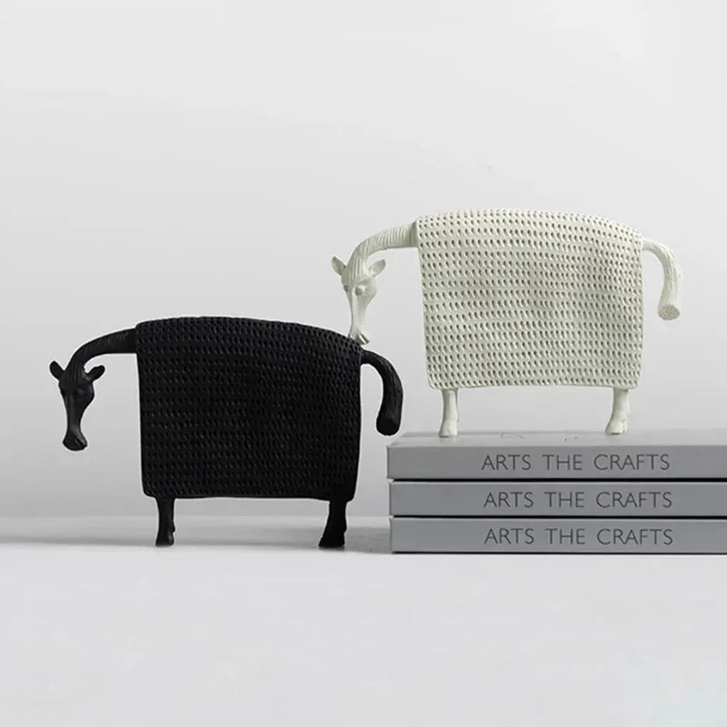 Black and white horse figurine elegant ceramic with textured woven body design in resin material
