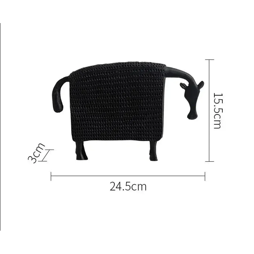 Black woven sheep-shaped horse figurine elegant ceramic with textured body, 24.5cm long and 15.5cm tall