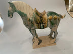 Vintage Figurine - Green Glazed Ceramic Statue, angled view - House Of Avana