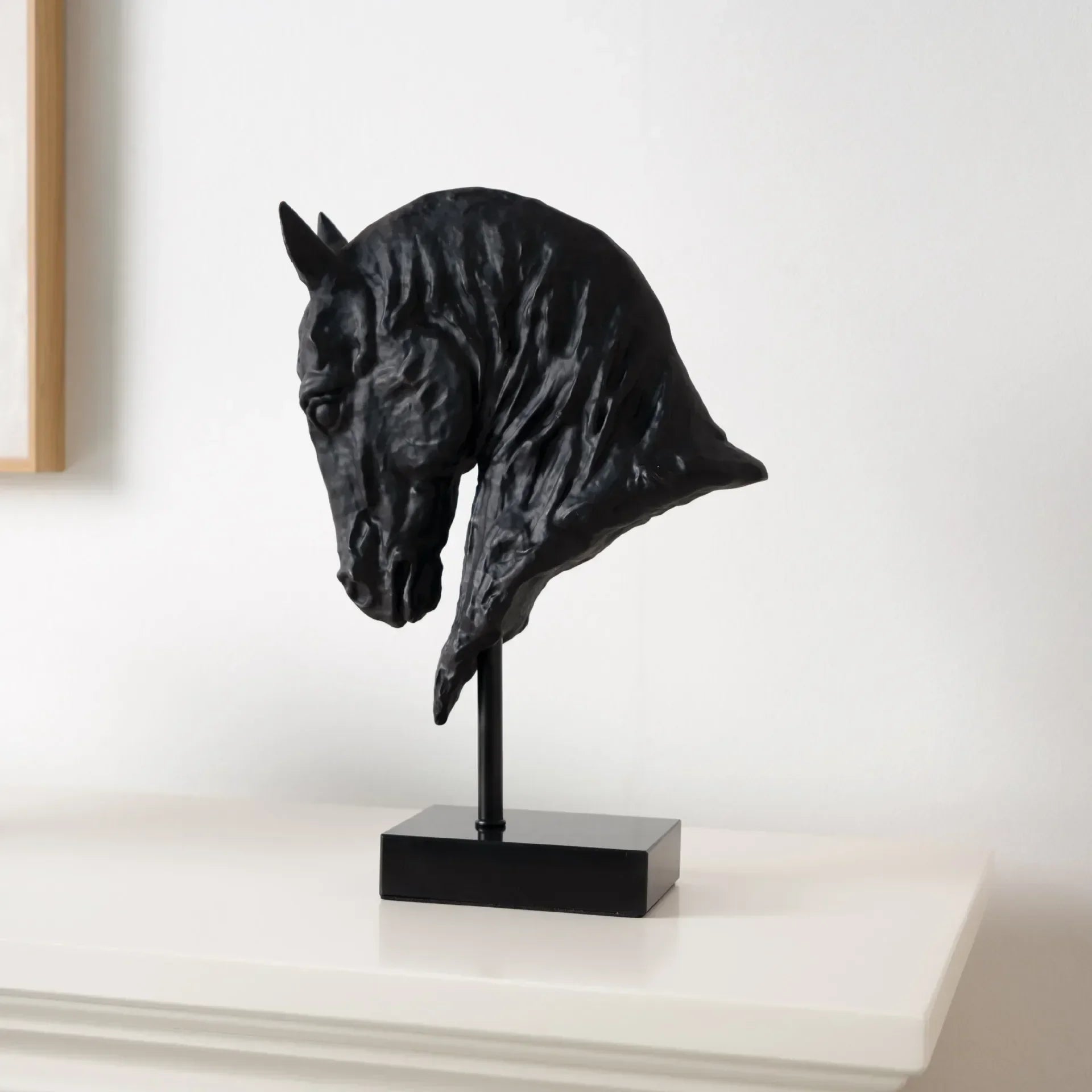 Horse Head - Decorative Black Figurine | Horse Sculpture | front view | Contemporary home decor | House of Avana
