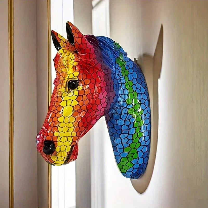 Glam Style Resin Horse Head Sculpture, Collectible Figurine Wall Art, Versatile Decor for Living Room,... - House Of Avana