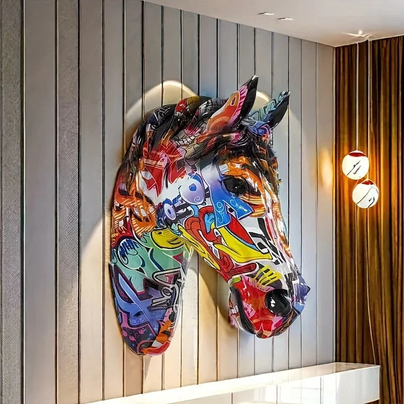 Glam Style Resin Horse Head Sculpture, Collectible Figurine Wall Art, Versatile Decor for Living Room,... - House Of Avana