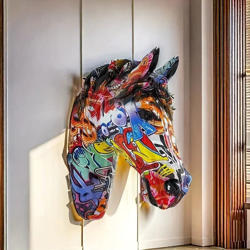 Glam Style Resin Horse Head Sculpture, Collectible Figurine Wall Art, Versatile Decor for Living Room,... - House Of Avana