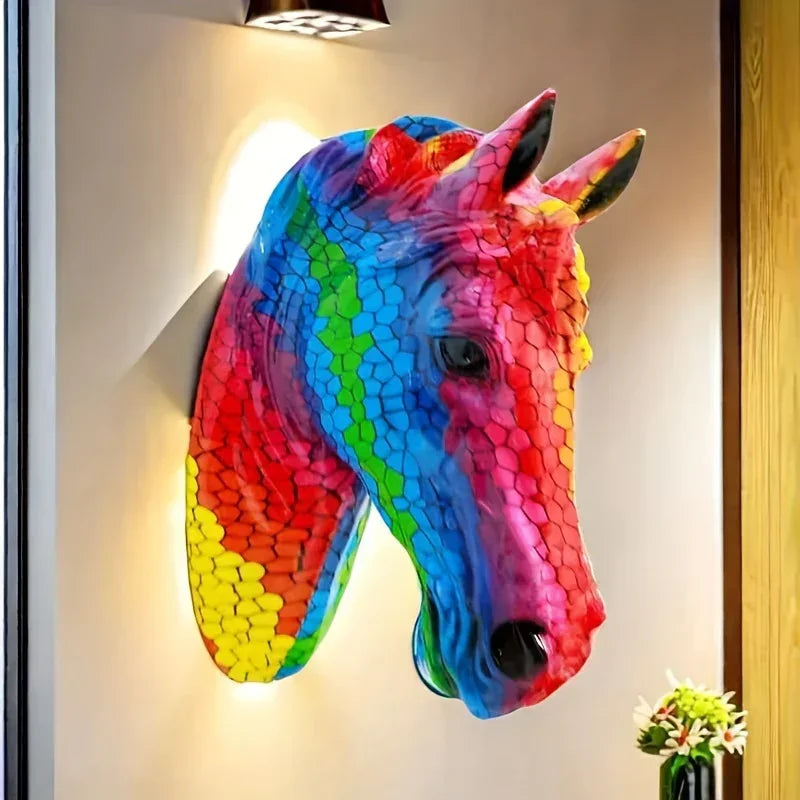 Glam Style Resin Horse Head Sculpture, Collectible Figurine Wall Art, Versatile Decor for Living Room,... - House Of Avana