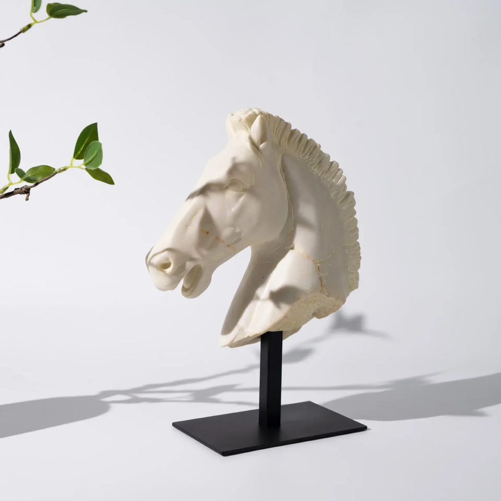 Horse Head - Retro Bronze Statue | Mixed (Metal and) Horse Sculpture | base detail | Traditional home decor | House of Avana