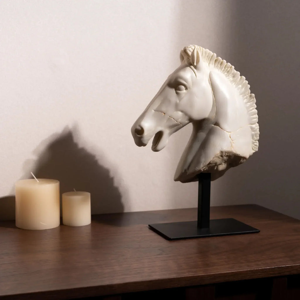 Horse Head - Retro Bronze Statue | Mixed (Metal and) Horse Sculpture | in-room display | Traditional home decor | House of Avana
