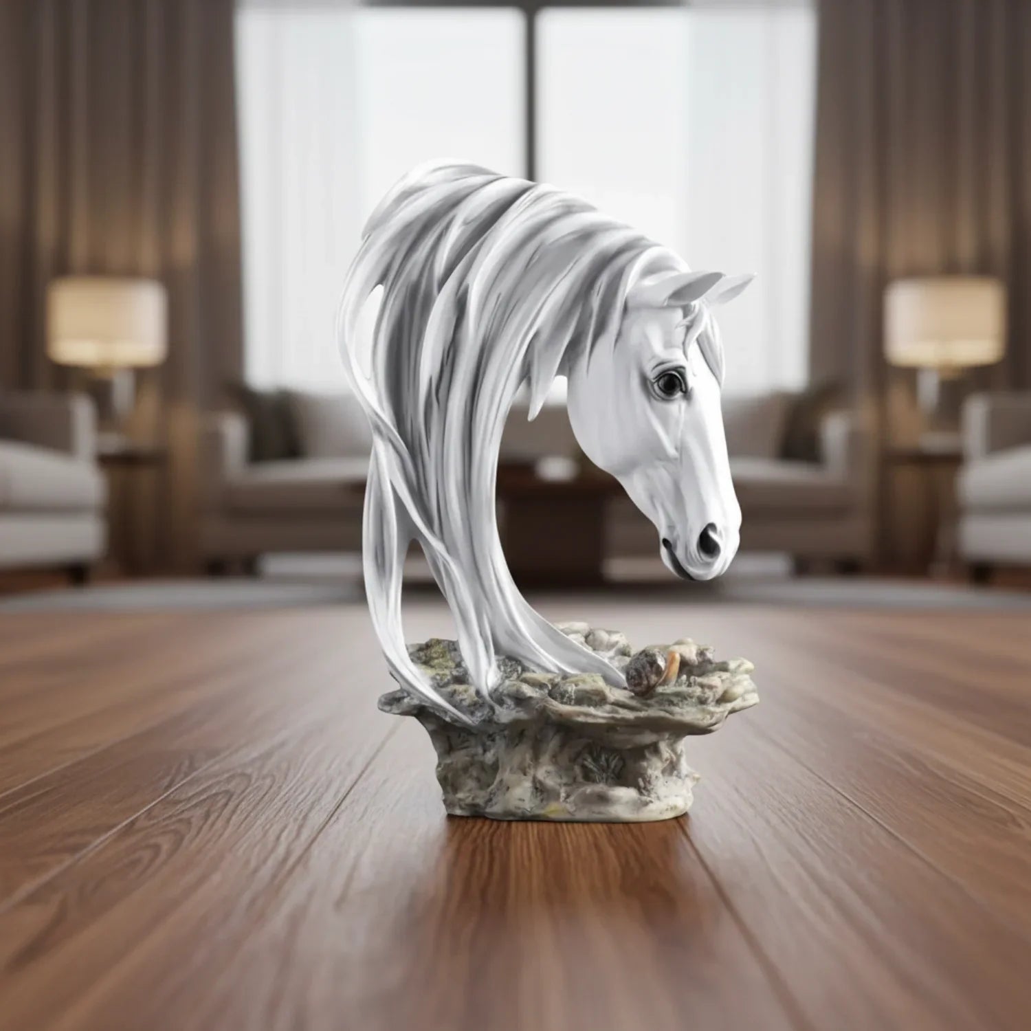 Horse Head Sculpture Artistic Gold and White for Home Decor Lovers