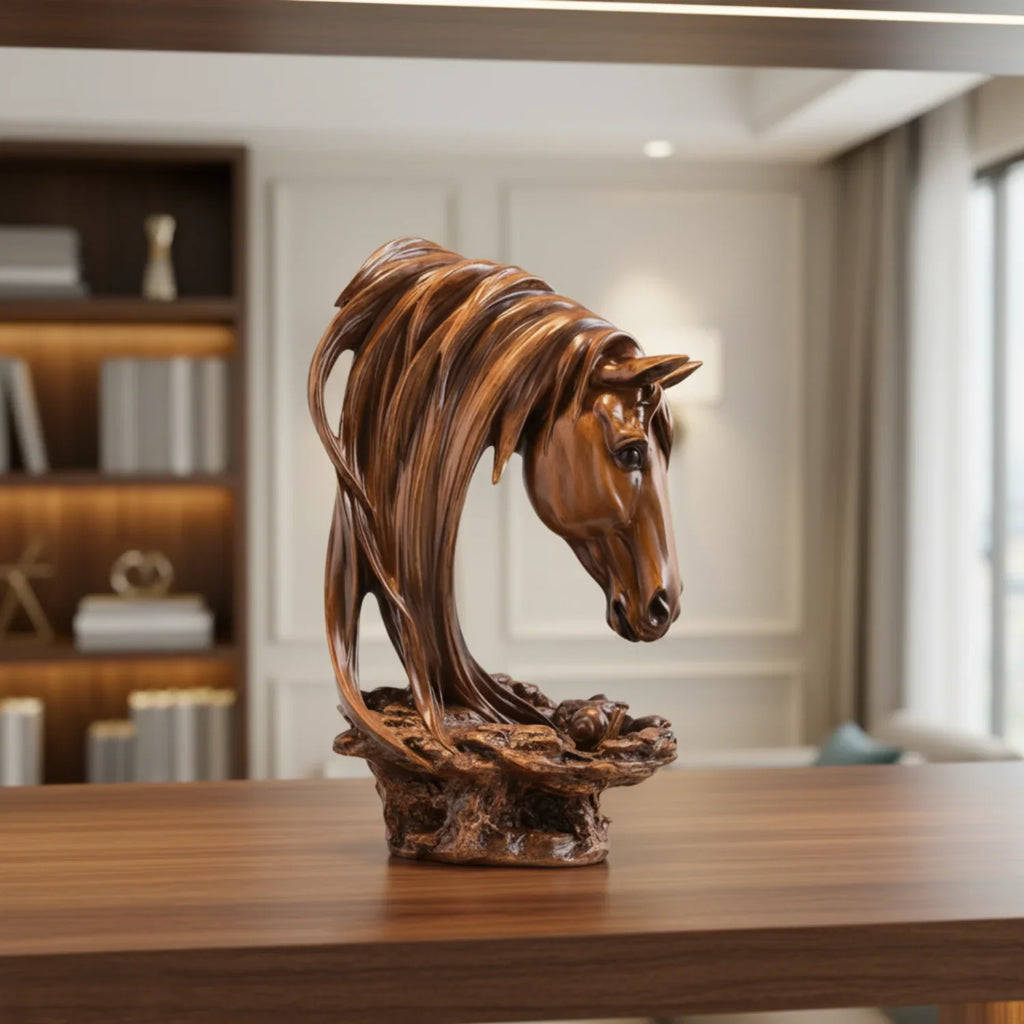 Horse Head Sculpture Artistic Gold and White for Home Decor Lovers