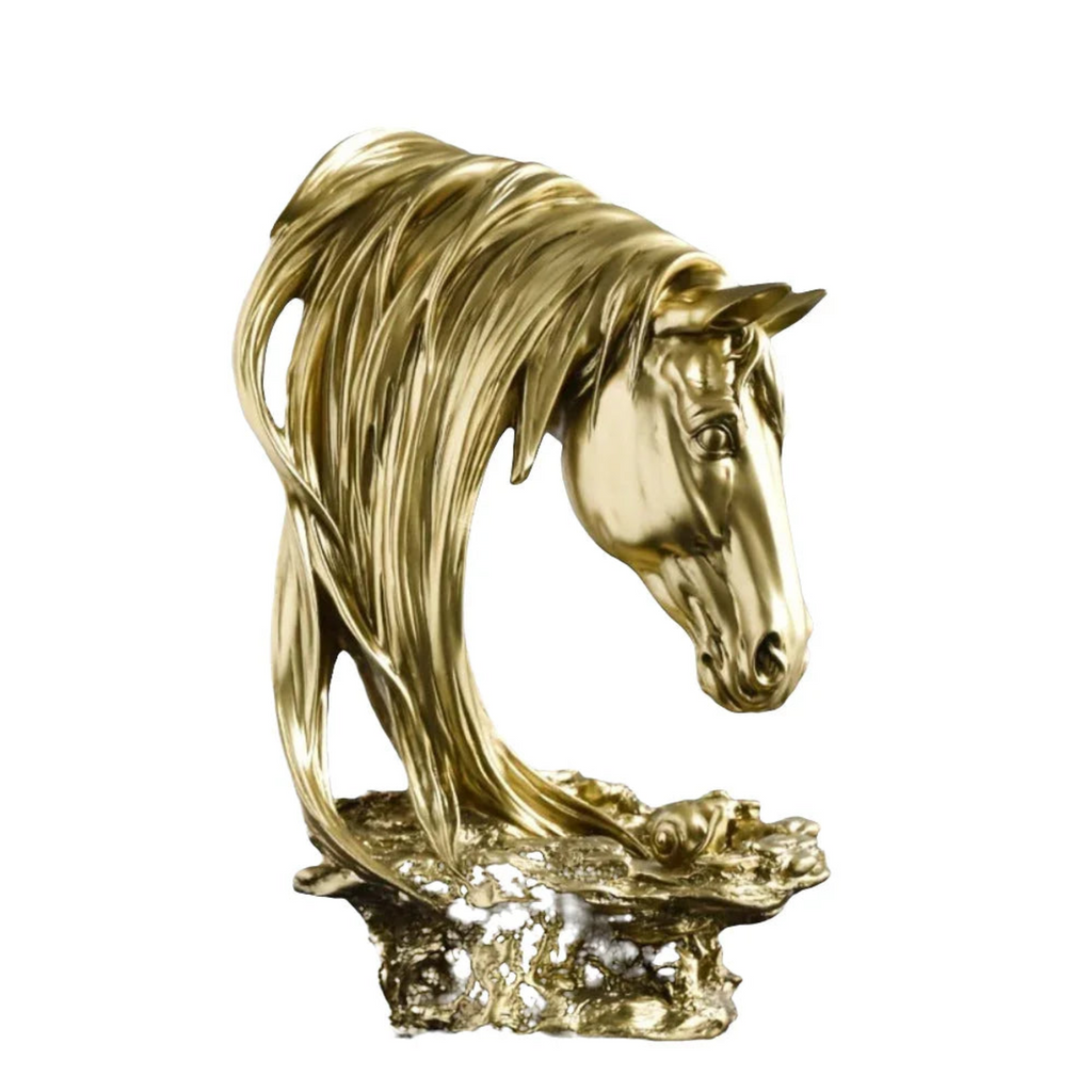 Bronze horse head figurine, intricately detailed sculpture - House of Avana