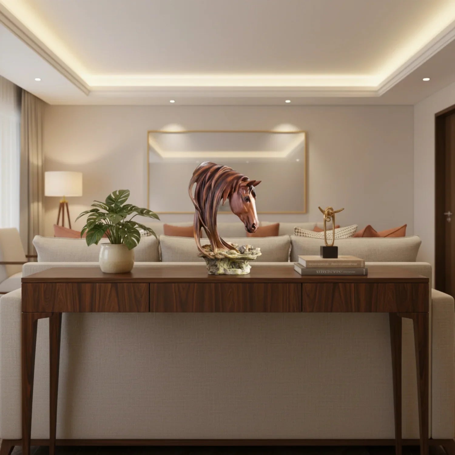 Horse Head Sculpture Artistic Gold and White for Home Decor Lovers