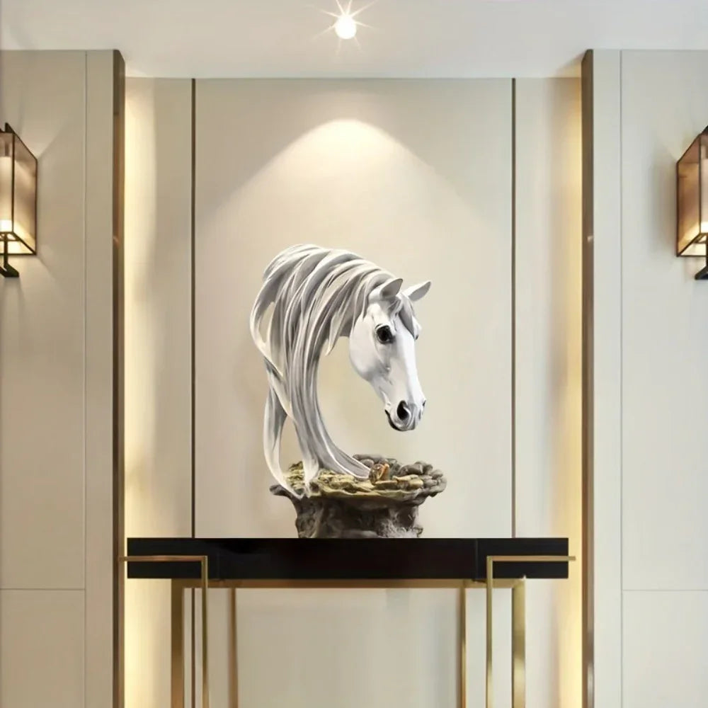 Resin Horse Head Figurine Sculpture with Intricate Details, detail shot - House Of Avana