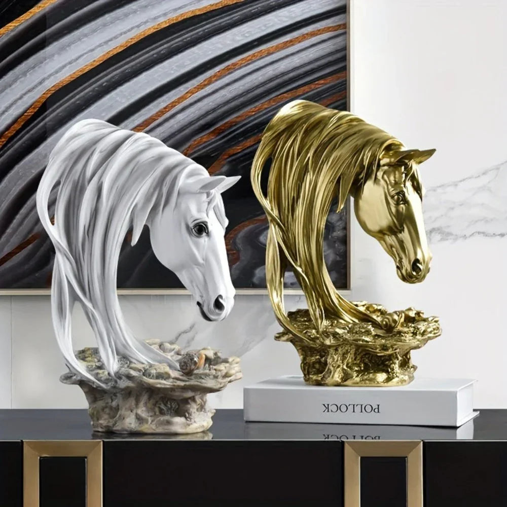 Resin Horse Head Figurine Sculpture with Intricate Details, front view - House Of Avana