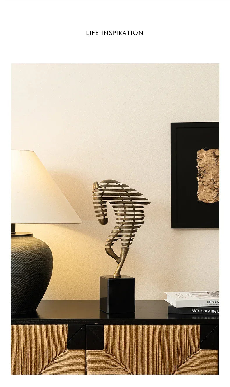 Horse Head Sculpture - Geometric Metal | Mixed (Metal and Marble) Horse Sculpture | base detail | Abstract home decor | House of Avana