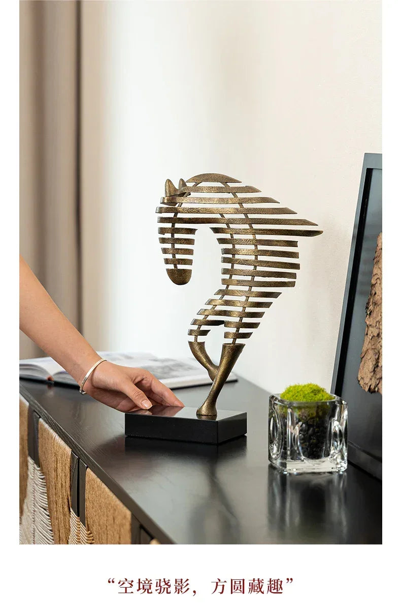 Horse Head Sculpture - Geometric Metal | Mixed (Metal and Marble) Horse Sculpture | room setting | Abstract home decor | House of Avana