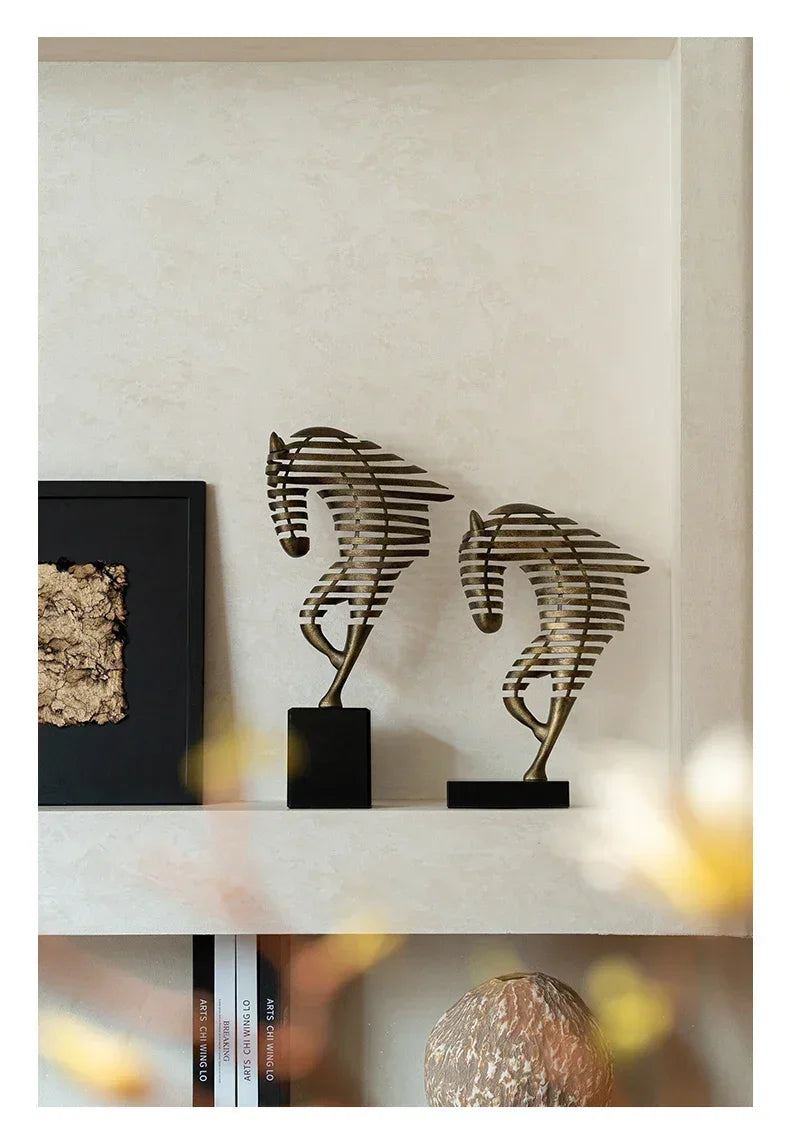 Horse Head Sculpture - Geometric Metal | Mixed (Metal and Marble) Horse Sculpture | overhead view | Abstract home decor | House of Avana
