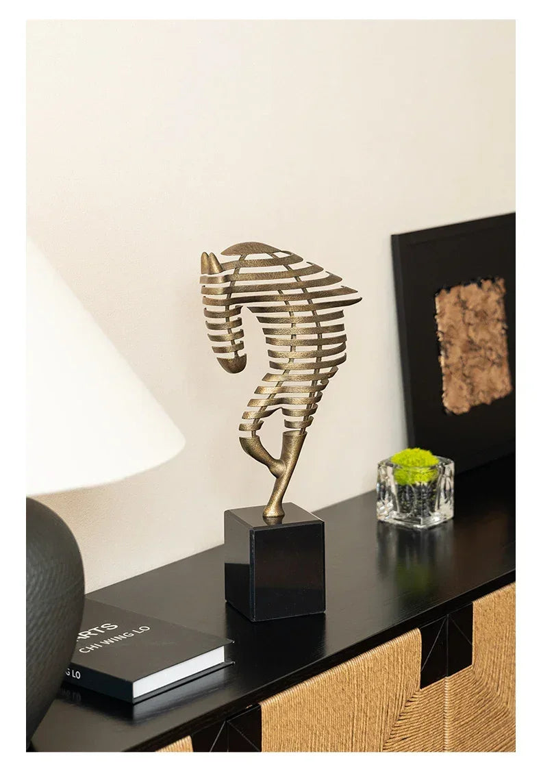 Horse Head Sculpture - Geometric Metal | Mixed (Metal and Marble) Horse Sculpture | product view 17 | Abstract home decor | House of Avana