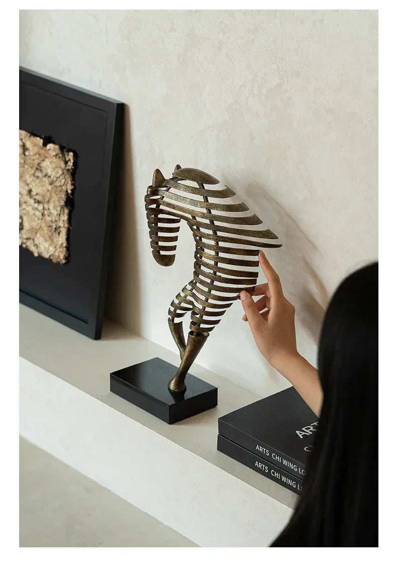 Horse Head Sculpture - Geometric Metal | Mixed (Metal and Marble) Horse Sculpture | product view 18 | Abstract home decor | House of Avana