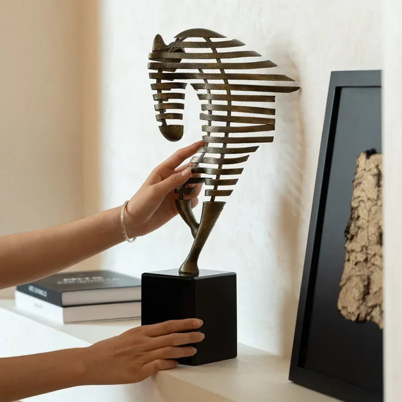Horse Head Sculpture - Geometric Metal | Mixed (Metal and Marble) Horse Sculpture | side view | Abstract home decor | House of Avana