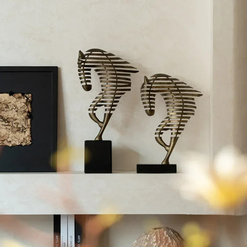 Horse Head Sculpture - Geometric Metal | Mixed (Metal and Marble) Horse Sculpture | detail view | Abstract home decor | House of Avana