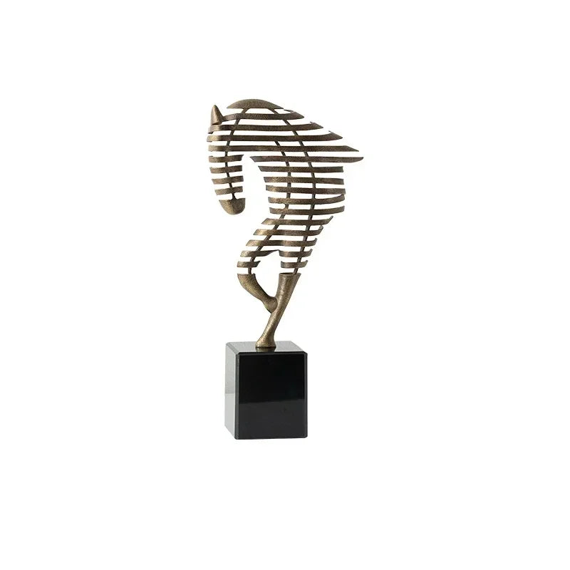 Horse Head Sculpture - Geometric Metal | Mixed (Metal and Marble) Horse Sculpture | top view | Abstract home decor | House of Avana