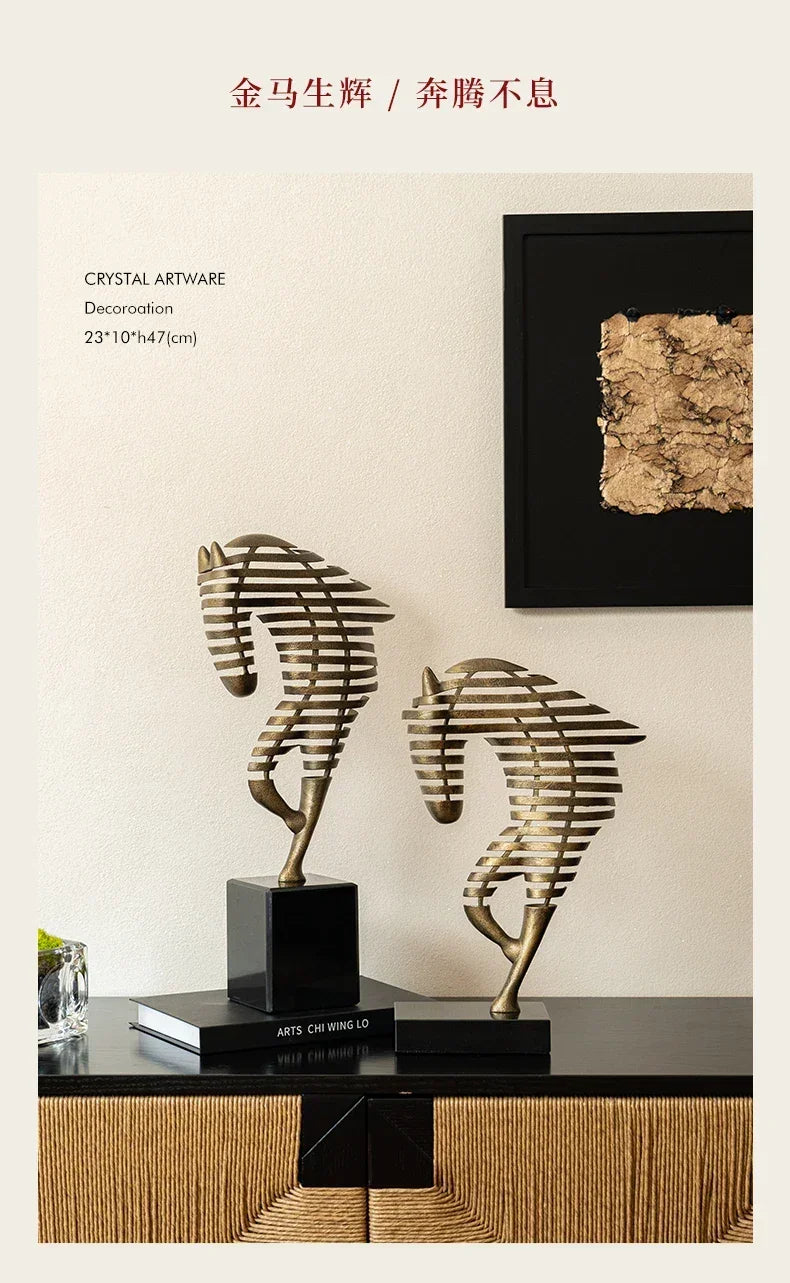 Horse Head Sculpture - Geometric Metal | Mixed (Metal and Marble) Horse Sculpture | close-up | Abstract home decor | House of Avana