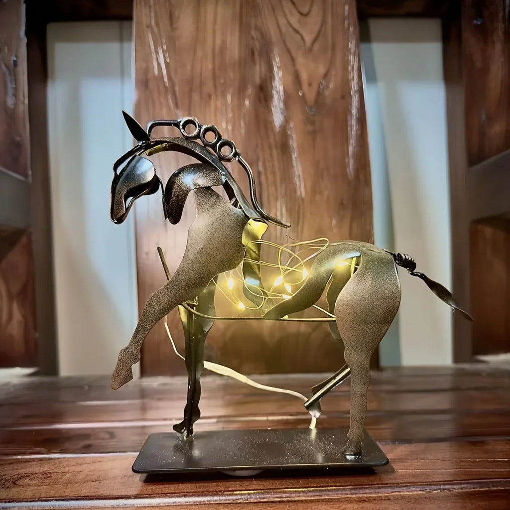Wrought Iron Hollow Horse Sculpture, 3d Luminous Immediately Metal Sculpture, Horse-riding Sculpture... - House Of Avana