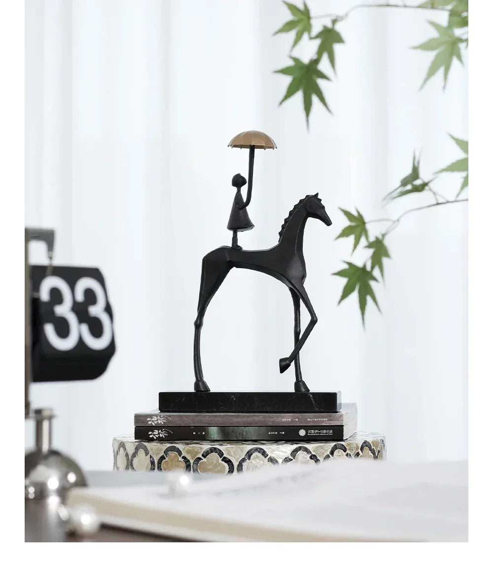 Horse Sculpture - Decorative Horse Figurine | Mixed (Metal and Marble) Horse Sculpture | texture detail | Abstract home decor | House of Avana