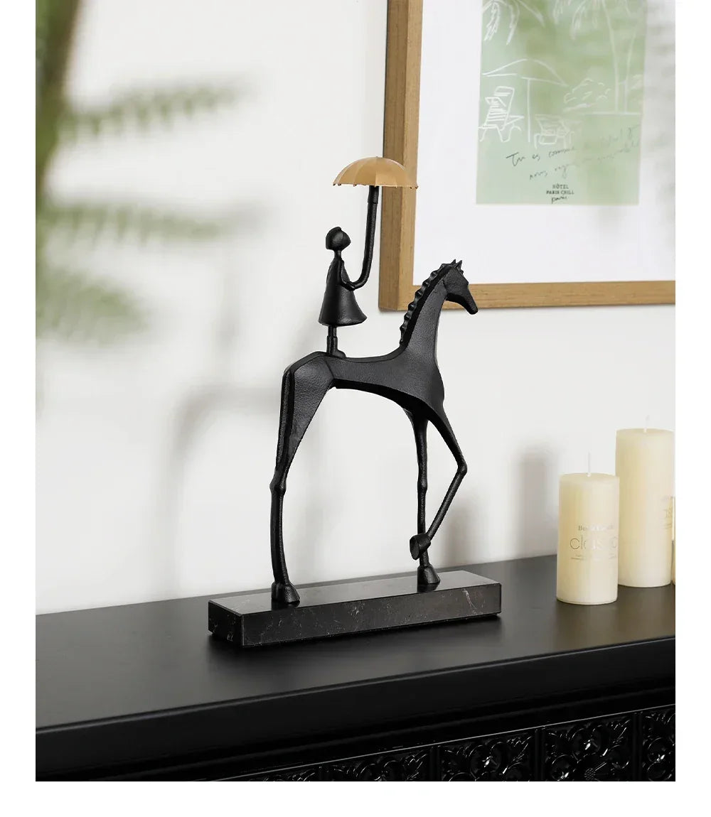 Horse Sculpture - Decorative Horse Figurine | Mixed (Metal and Marble) Horse Sculpture | room setting | Abstract home decor | House of Avana