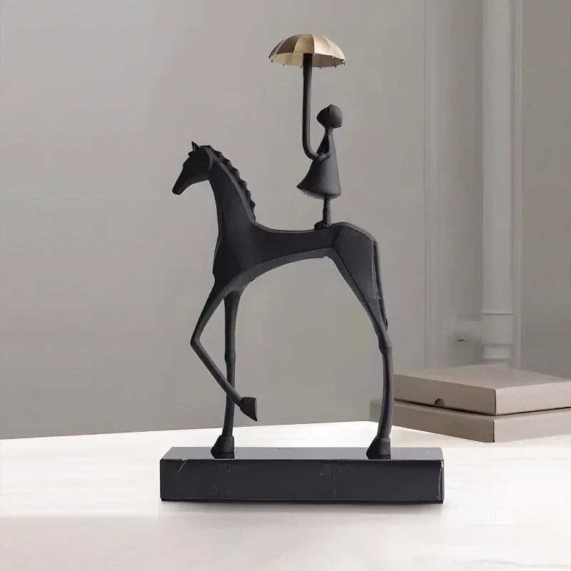 Horse Sculpture - Decorative Horse Figurine | Mixed (Metal and Marble) Horse Sculpture | side view | Abstract home decor | House of Avana