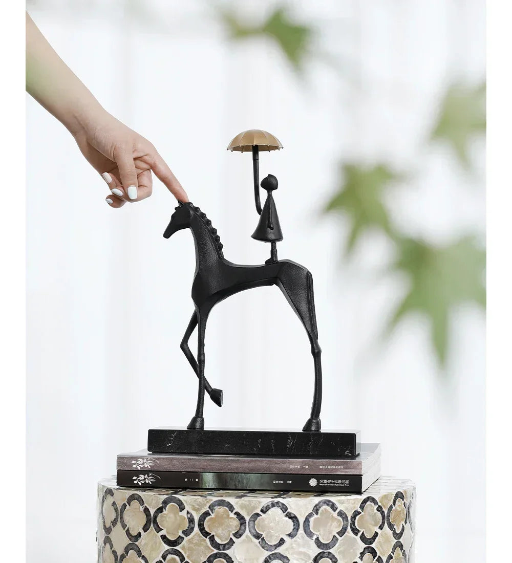 Horse Sculpture - Decorative Horse Figurine | Mixed (Metal and Marble) Horse Sculpture | product view 21 | Abstract home decor | House of Avana