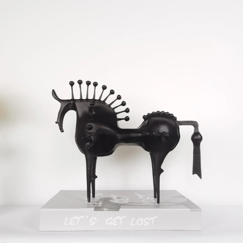 Abstract Horse Figurine - Modern Metallic Finish | Iron Horse Sculpture | angle view | Abstract home decor | House of Avana