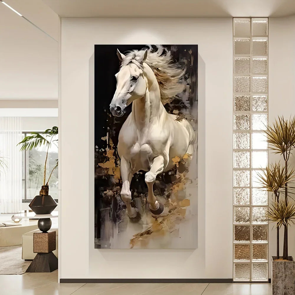 Majestic White Horse Abstract Canvas Wall Art - House Of Avana