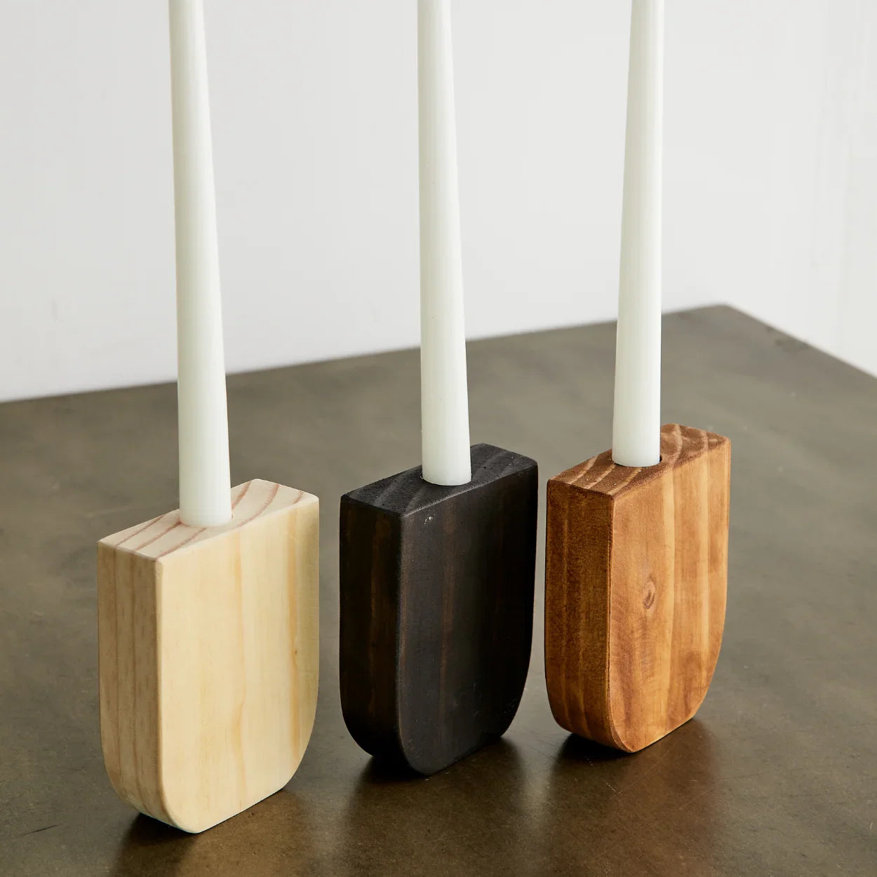 Horseshoe Wooden Pine Taper Candle Holder, back view - House Of Avana