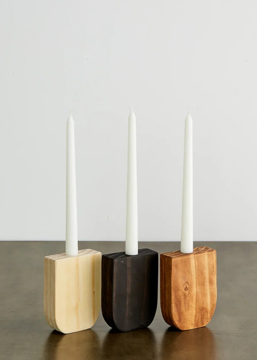 Horseshoe Wooden Pine Taper Candle Holder, front view - House Of Avana