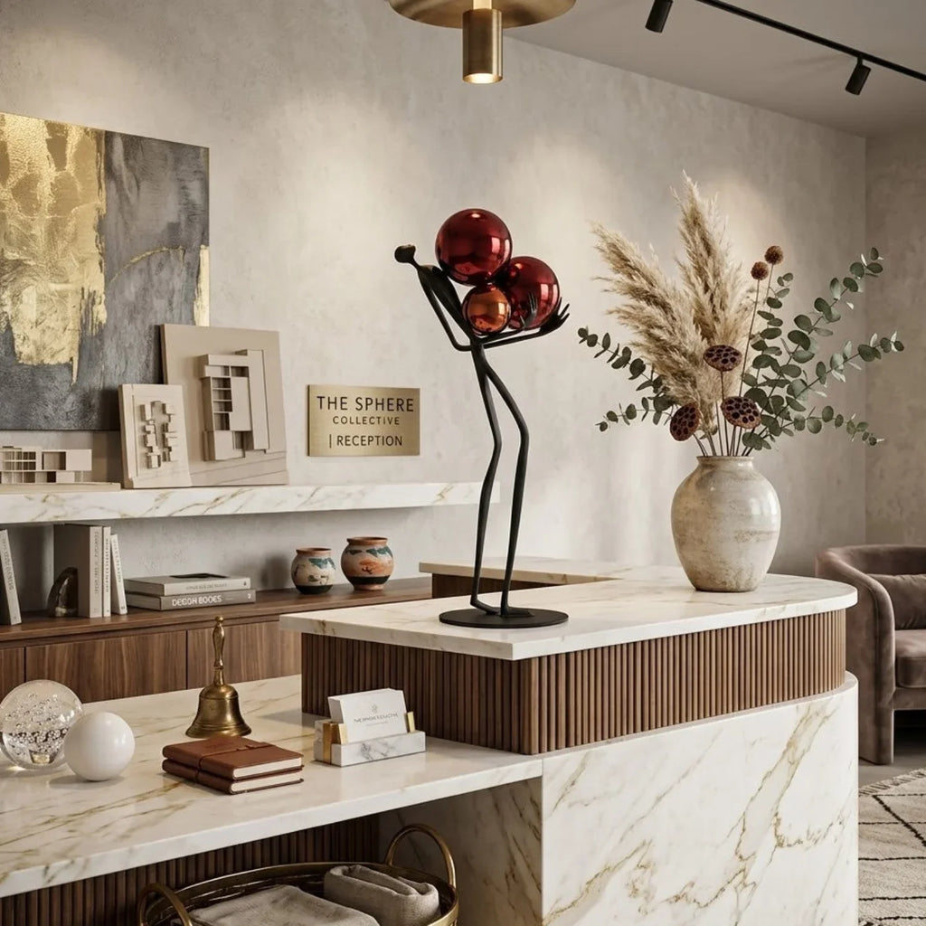 Human Sculpture with Decorative Metal Balls | Mixed (Metal and) Figure Sculpture | product view 20 | Abstract home decor | House of Avana
