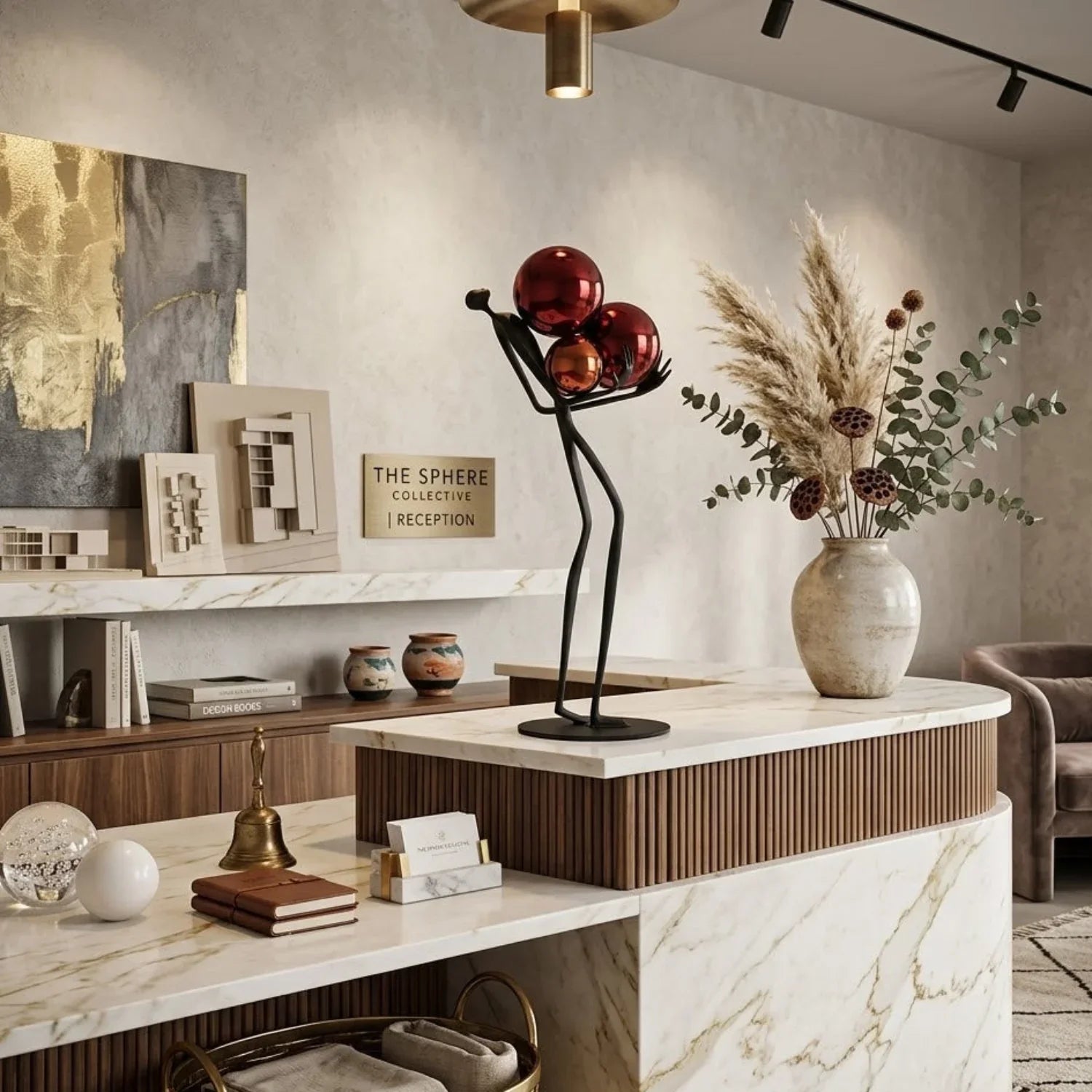 Human Sculpture with Decorative Metal Balls | Mixed (Metal and) Figure Sculpture | product view 20 | Abstract home decor | House of Avana