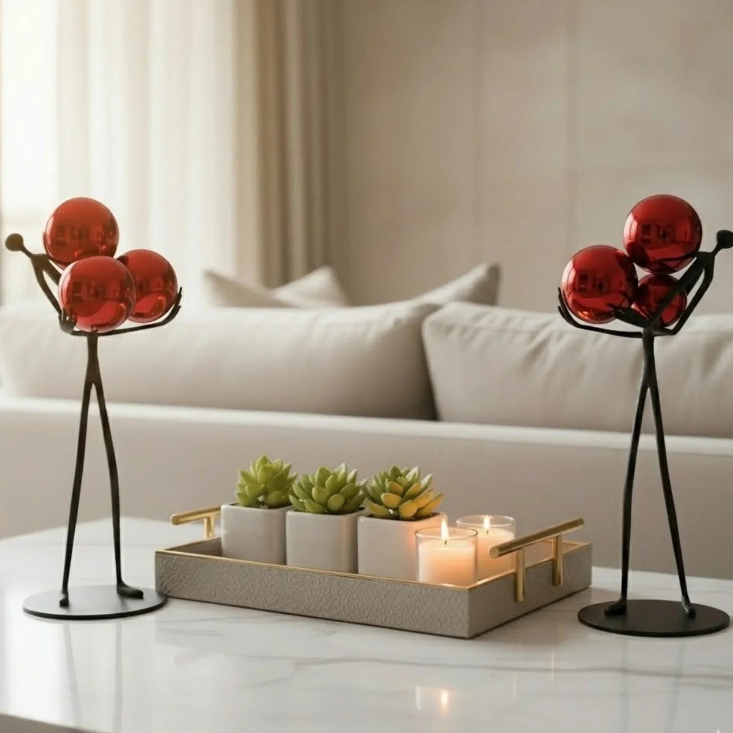 Human Sculpture with Decorative Metal Balls | Mixed (Metal and) Figure Sculpture | product view 21 | Abstract home decor | House of Avana