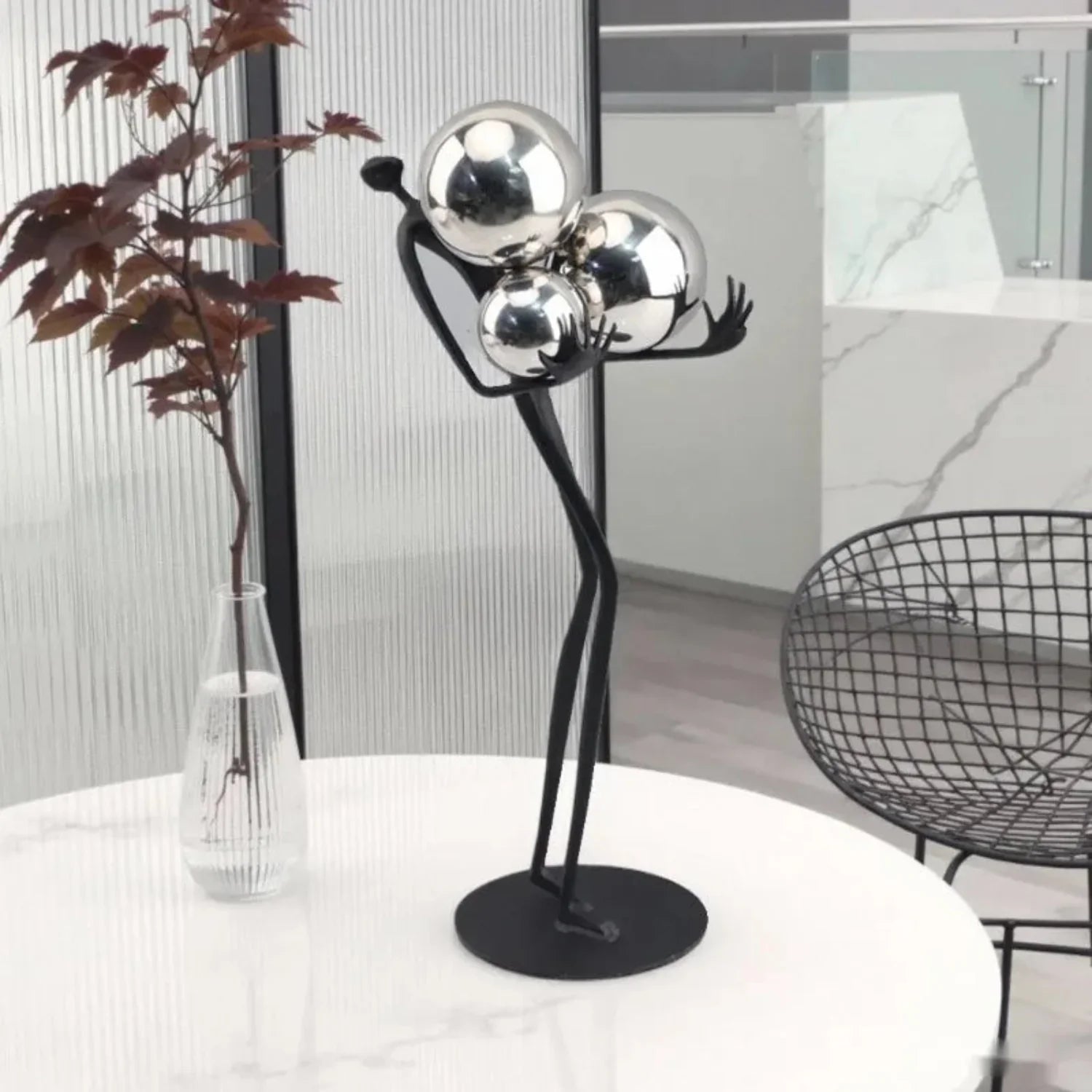 Human Sculpture with Decorative Metal Balls | Mixed (Metal and) Figure Sculpture | front view | Abstract home decor | House of Avana