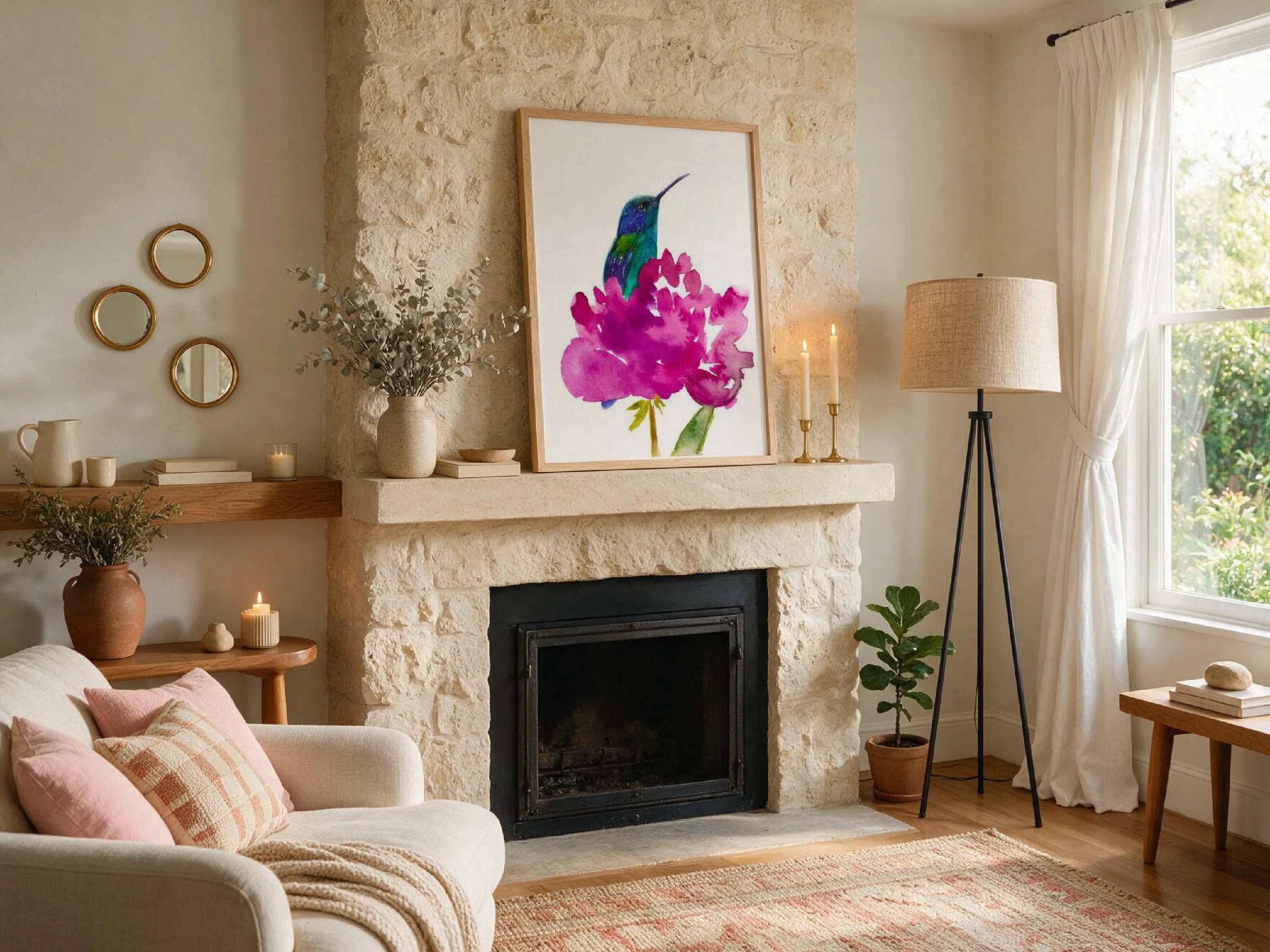 Hummingbird in a Peony Art Print – Vibrant Floral & Bird Wall Décor, Archival Quality, Ready to Hang