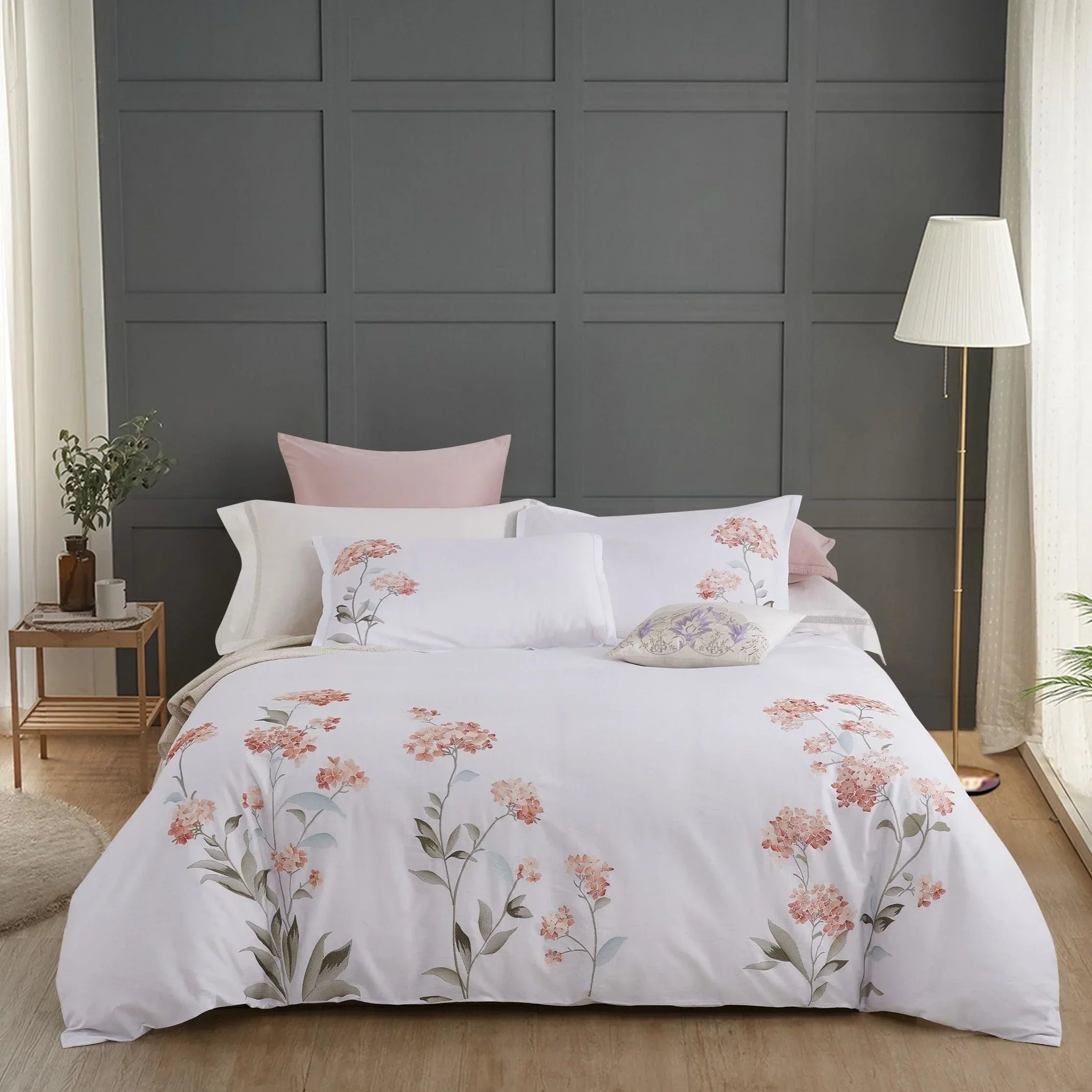 Hydrangea 100% Cotton Embroidered Duvet Cover Set Mélange Home