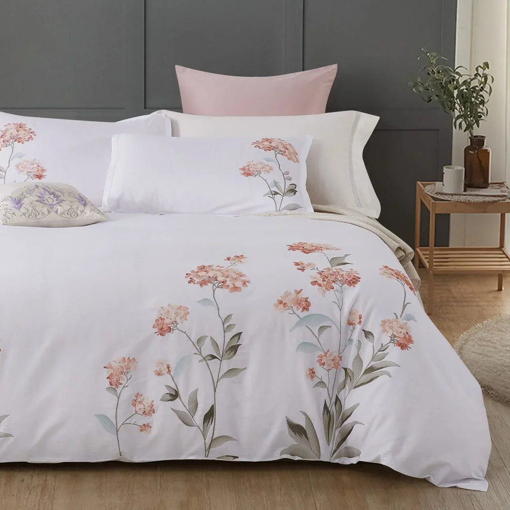 Hydrangea 100% Cotton Embroidered Duvet Cover Set Mélange Home