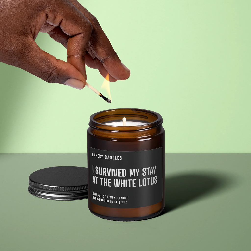 I Survived the White Lotus | Soy Wax Scented Candle, back view - House Of Avana