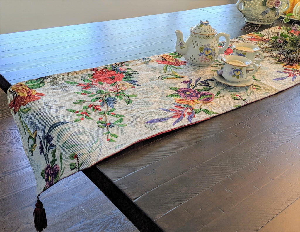 DaDa Bedding Floral Roses Tropical Paradise Birds Woven Tapestry Dining Table Runner (18116) DaDalogy Bedding Collection