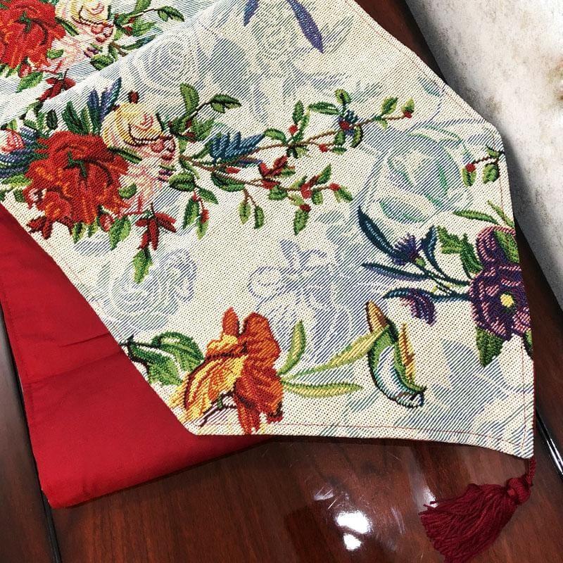 DaDa Bedding Floral Roses Tropical Paradise Birds Woven Tapestry Dining Table Runner (18116) DaDalogy Bedding Collection