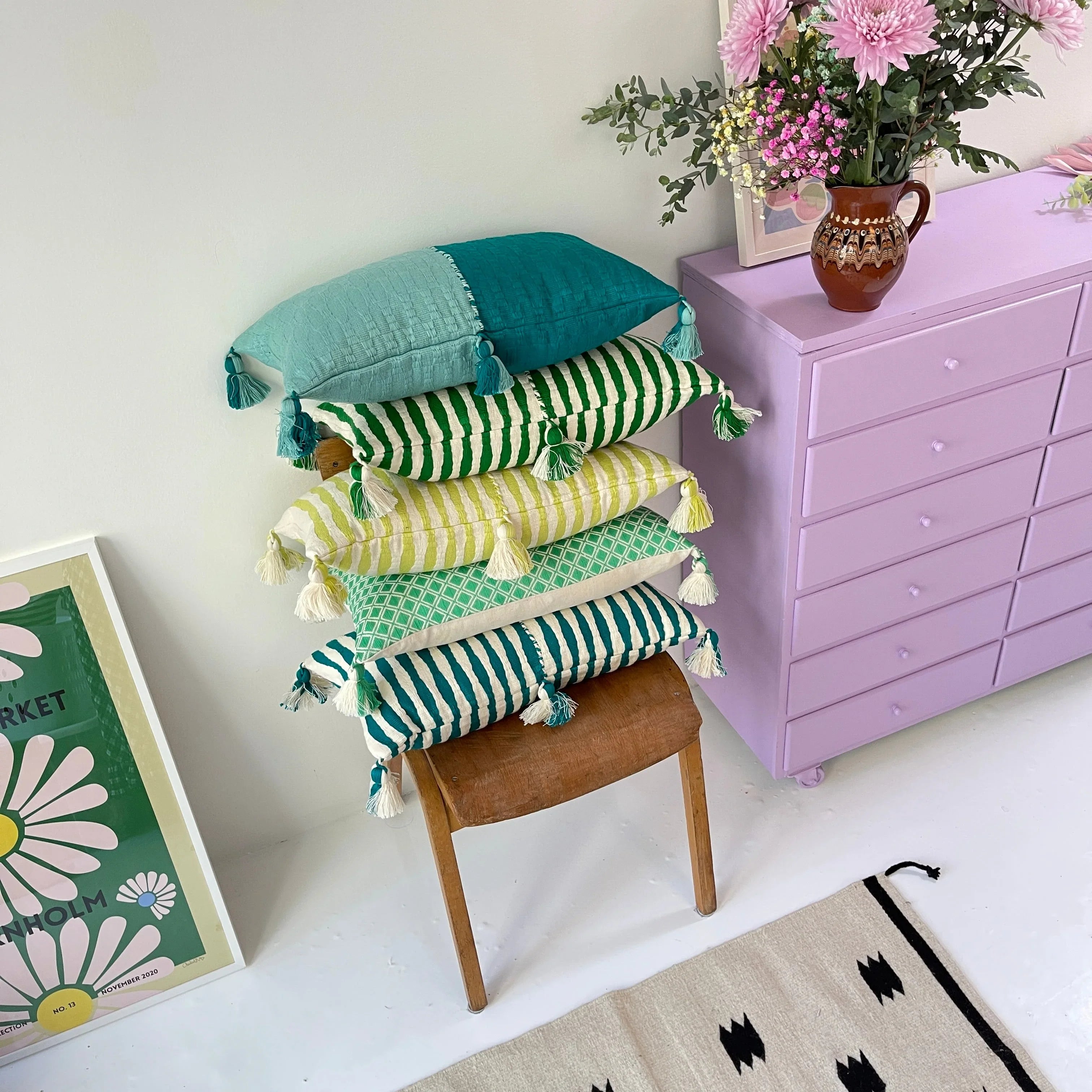 Antigua Pillow - Lemon Lime + Ivory Stripe Archive New York