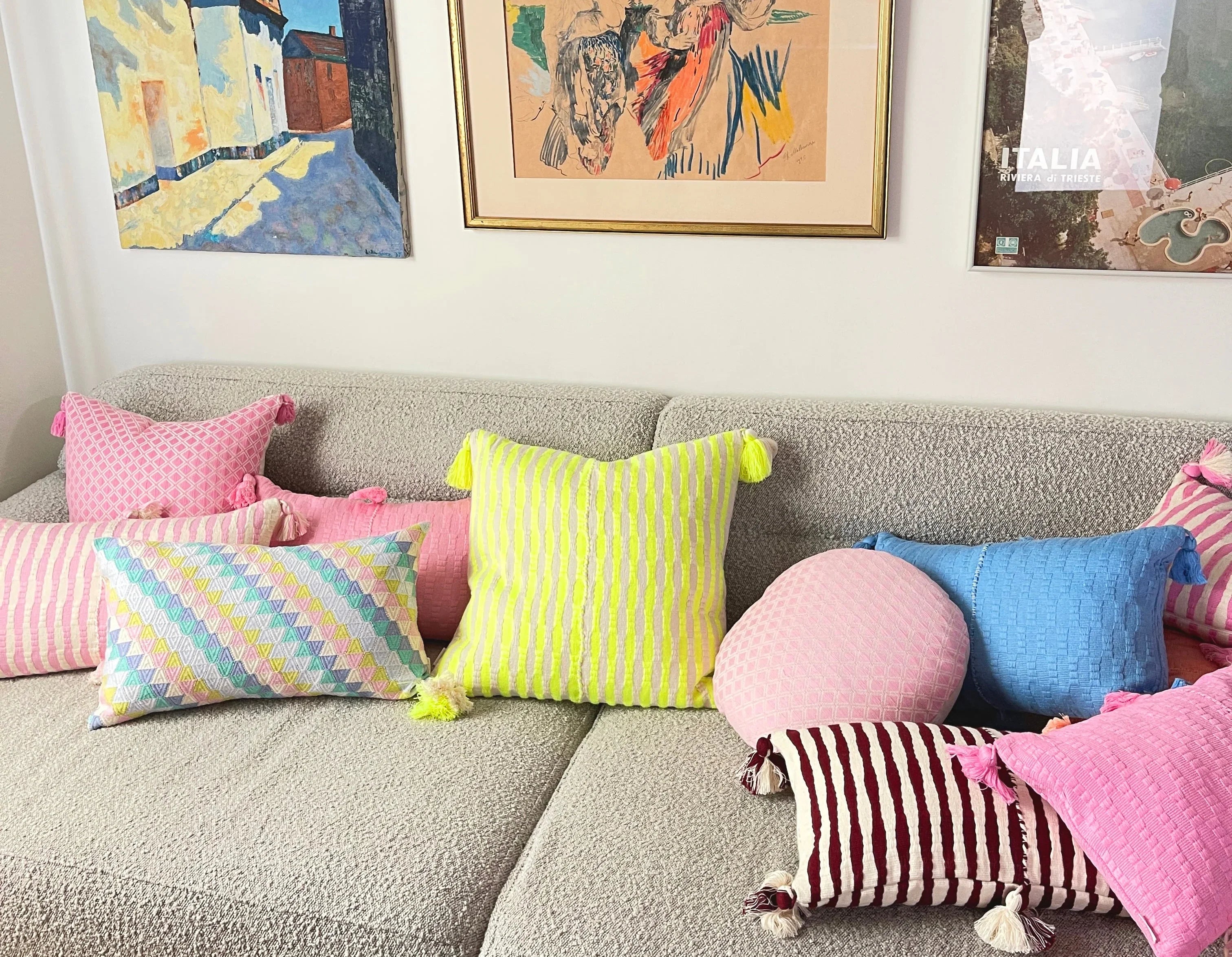 Antigua Pillow - Neon Pink and Yellow Archive New York