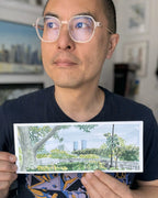 Towers Across the Way, Fort Lee and GWB from Fort Tryon, Cloisters, Plein Air, Hudson River, River Scene